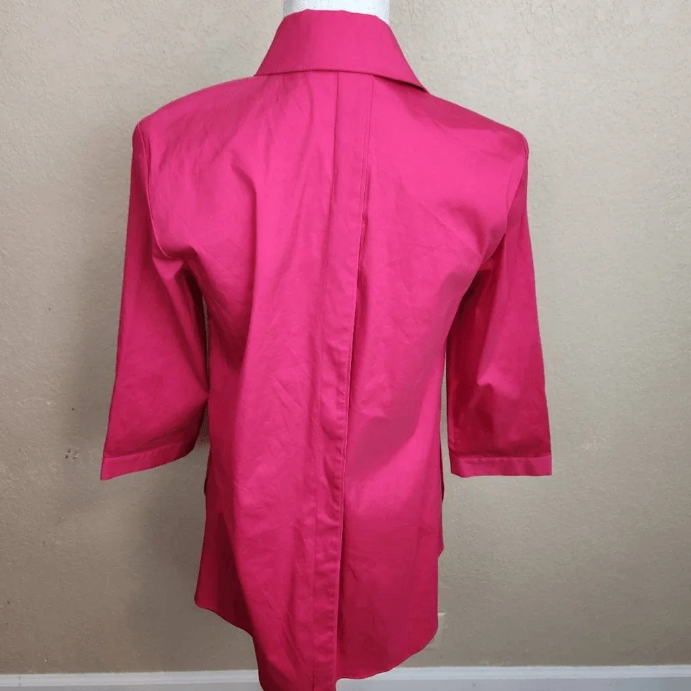 Lafayette 148 Hot Pink Button Down Shirt with White Stripe Size 0 (7119) - Picture 2 of 5